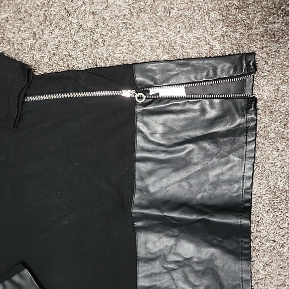 VENUS Black Cowl Neck Long Sleeve Sweater Dress Faux Leather Large - Picture 6 of 9